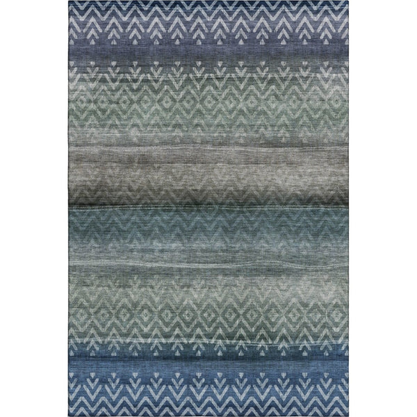 HomeRoots 5' X 8' Blue and Gray Geometric Area Rug – Washable, UV Protected, Perfect for High-Traffic Spaces! 715641