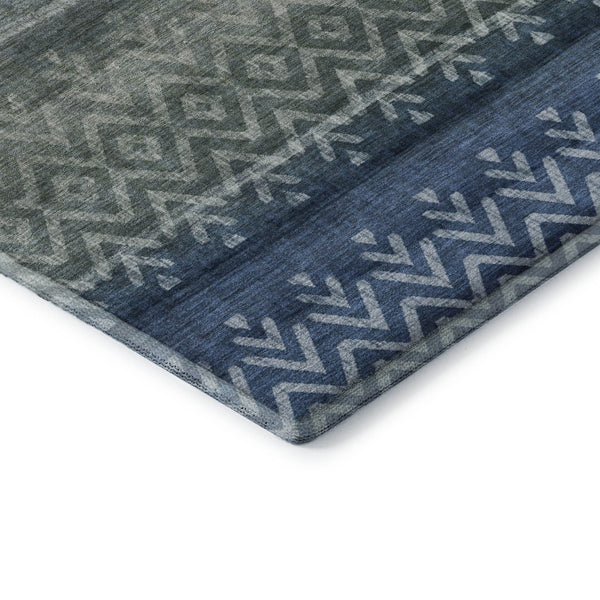 HomeRoots 5' X 8' Blue and Gray Geometric Area Rug – Washable, UV Protected, Perfect for High-Traffic Spaces! 715641