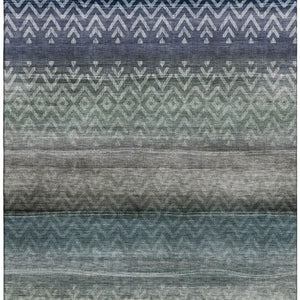 HomeRoots 5' X 8' Blue and Gray Geometric Area Rug – Washable, UV Protected, Perfect for High-Traffic Spaces! 715641
