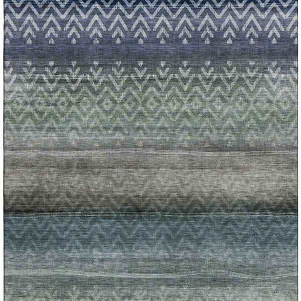 HomeRoots 5' X 8' Blue and Gray Geometric Area Rug – Washable, UV Protected, Perfect for High-Traffic Spaces! 715641