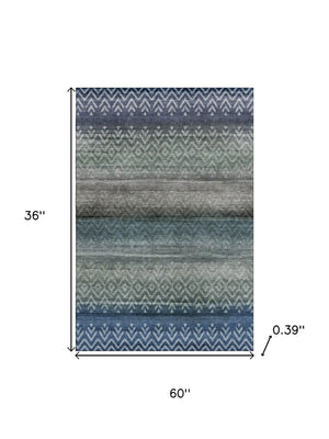 HomeRoots 5' X 8' Blue and Gray Geometric Area Rug – Washable, UV Protected, Perfect for High-Traffic Spaces! 715641