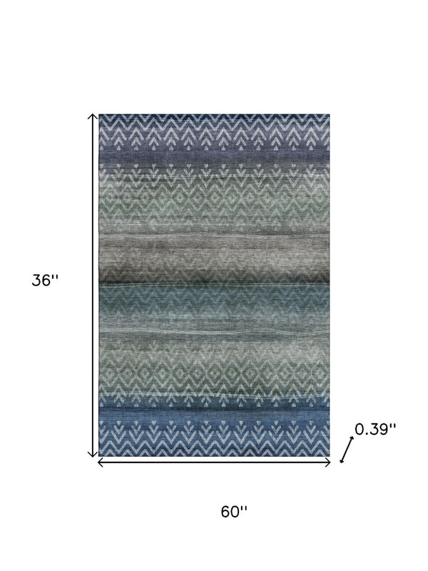 HomeRoots 5' X 8' Blue and Gray Geometric Area Rug – Washable, UV Protected, Perfect for High-Traffic Spaces! 715641
