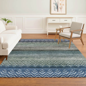 HomeRoots 5' X 8' Blue and Gray Geometric Area Rug – Washable, UV Protected, Perfect for High-Traffic Spaces! 715641