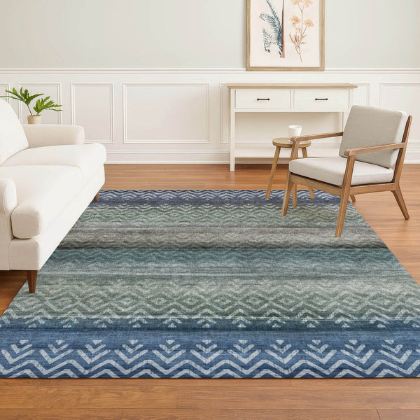 HomeRoots 5' X 8' Blue and Gray Geometric Area Rug – Washable, UV Protected, Perfect for High-Traffic Spaces! 715641