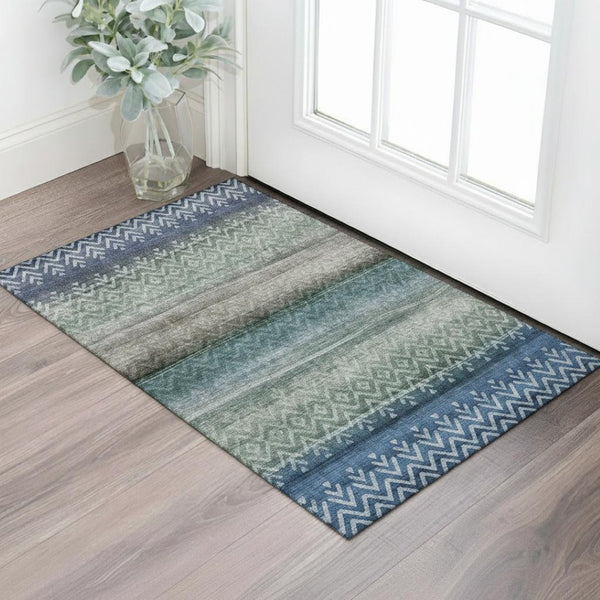 HomeRoots 5' X 8' Blue and Gray Geometric Area Rug – Washable, UV Protected, Perfect for High-Traffic Spaces! 715641