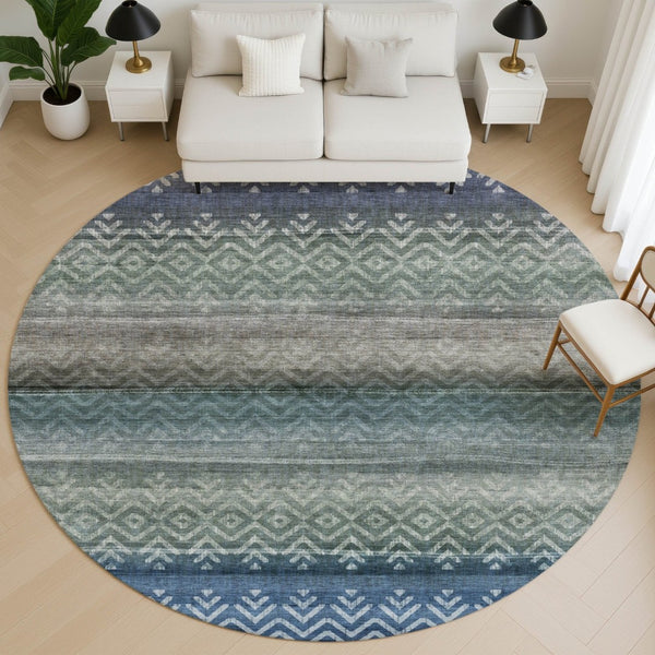 HomeRoots 8' X 10' Blue And Gray Geometric Area Rug - Washable, UV Protected, Durable for Busy Homes & Patios 715643