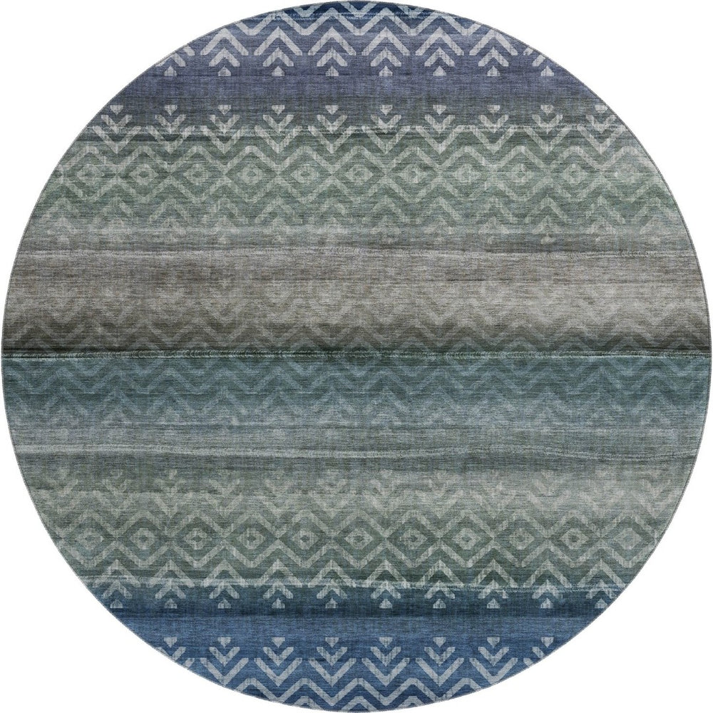 HomeRoots 8' X 10' Blue And Gray Geometric Area Rug - Washable, UV Protected, Durable for Busy Homes & Patios 715643