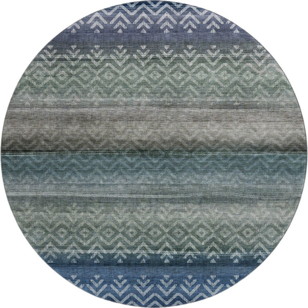 HomeRoots 8' X 10' Blue And Gray Geometric Area Rug - Washable, UV Protected, Durable for Busy Homes & Patios 715643