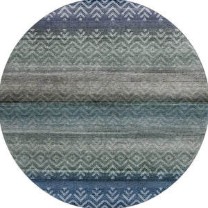 HomeRoots 8' X 10' Blue And Gray Geometric Area Rug - Washable, UV Protected, Durable for Busy Homes & Patios 715643