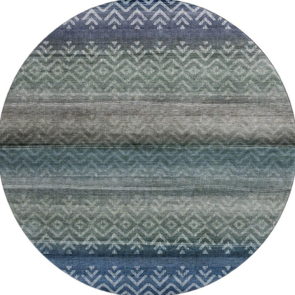 HomeRoots 8' X 10' Blue And Gray Geometric Area Rug - Washable, UV Protected, Durable for Busy Homes & Patios 715643