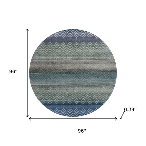HomeRoots 8' X 10' Blue And Gray Geometric Area Rug - Washable, UV Protected, Durable for Busy Homes & Patios 715643