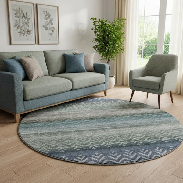 HomeRoots 8' X 10' Blue And Gray Geometric Area Rug - Washable, UV Protected, Durable for Busy Homes & Patios 715643