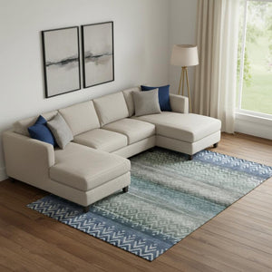 HomeRoots 9' X 12' Blue and Gray Geometric Area Rug – Washable, UV-Protected, Ideal for Kids and Pets! 715644