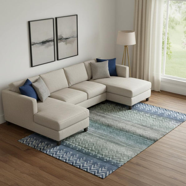 HomeRoots 9' X 12' Blue and Gray Geometric Area Rug – Washable, UV-Protected, Ideal for Kids and Pets! 715644