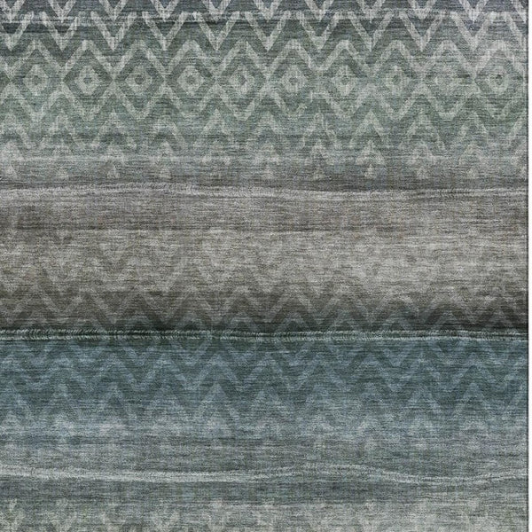 HomeRoots 10' X 14' Blue and Gray Geometric Area Rug - Washable, UV Protected, Perfect for High-Traffic Spaces! 715645