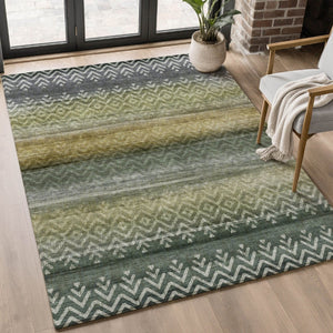 HomeRoots 5' X 8' Washable Green & Charcoal Geometric Area Rug with UV Protection for Modern Spaces & Durability 715647