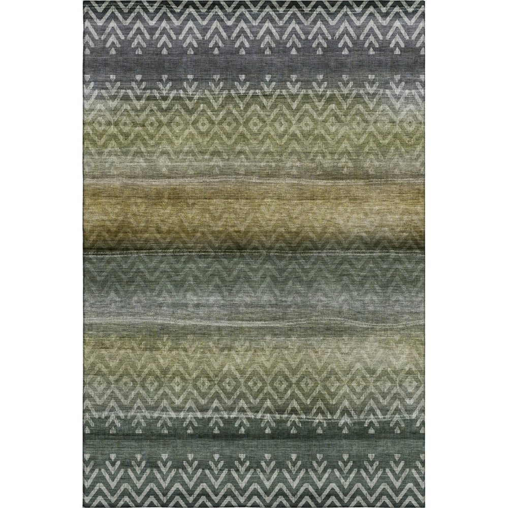 HomeRoots 5' X 8' Washable Green & Charcoal Geometric Area Rug with UV Protection for Modern Spaces & Durability 715647