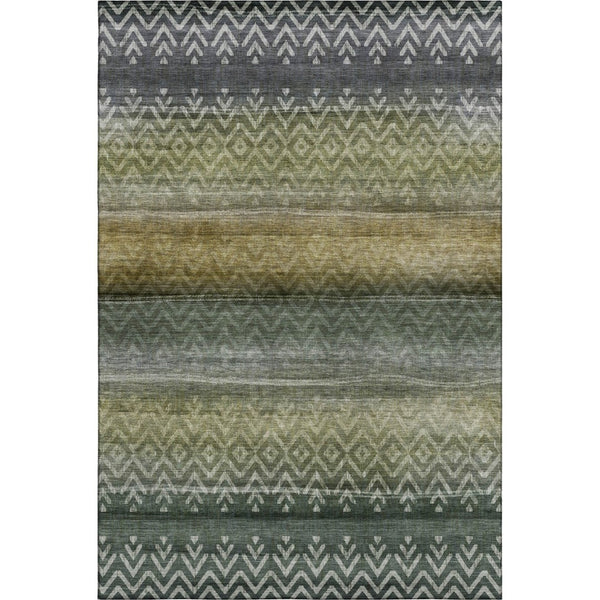 HomeRoots 5' X 8' Washable Green & Charcoal Geometric Area Rug with UV Protection for Modern Spaces & Durability 715647
