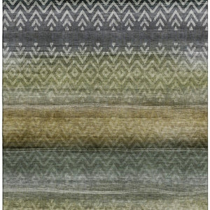 HomeRoots 5' X 8' Washable Green & Charcoal Geometric Area Rug with UV Protection for Modern Spaces & Durability 715647