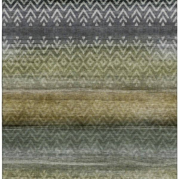 HomeRoots 5' X 8' Washable Green & Charcoal Geometric Area Rug with UV Protection for Modern Spaces & Durability 715647