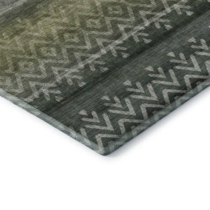 HomeRoots 5' X 8' Washable Green & Charcoal Geometric Area Rug with UV Protection for Modern Spaces & Durability 715647