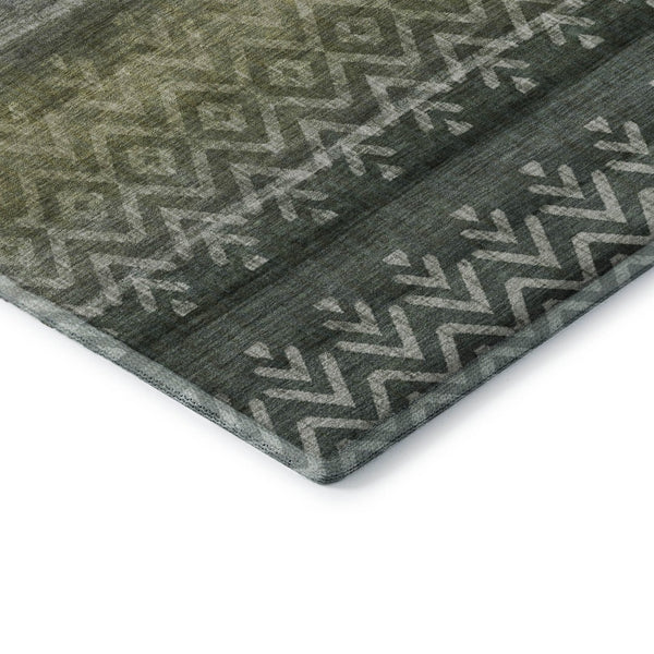 HomeRoots 5' X 8' Washable Green & Charcoal Geometric Area Rug with UV Protection for Modern Spaces & Durability 715647