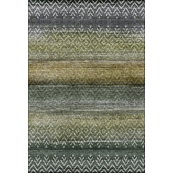HomeRoots 5' X 8' Washable Green & Charcoal Geometric Area Rug with UV Protection for Modern Spaces & Durability 715647