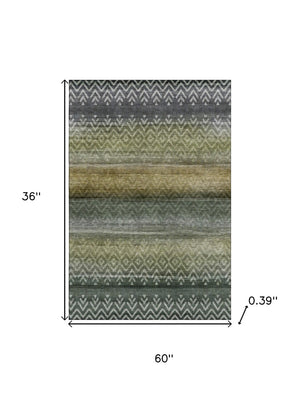 HomeRoots 5' X 8' Washable Green & Charcoal Geometric Area Rug with UV Protection for Modern Spaces & Durability 715647