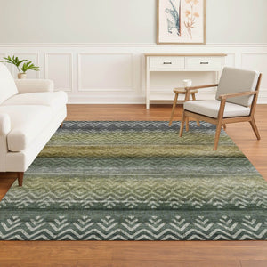 HomeRoots 5' X 8' Washable Green & Charcoal Geometric Area Rug with UV Protection for Modern Spaces & Durability 715647