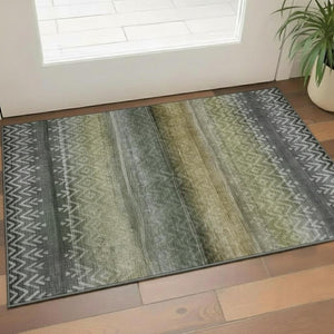 HomeRoots 5' X 8' Washable Green & Charcoal Geometric Area Rug with UV Protection for Modern Spaces & Durability 715647