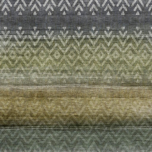 HomeRoots 8' Green & Charcoal Geometric Washable Round Rug – UV Protected, Durable & Easy-Care Design! 715648