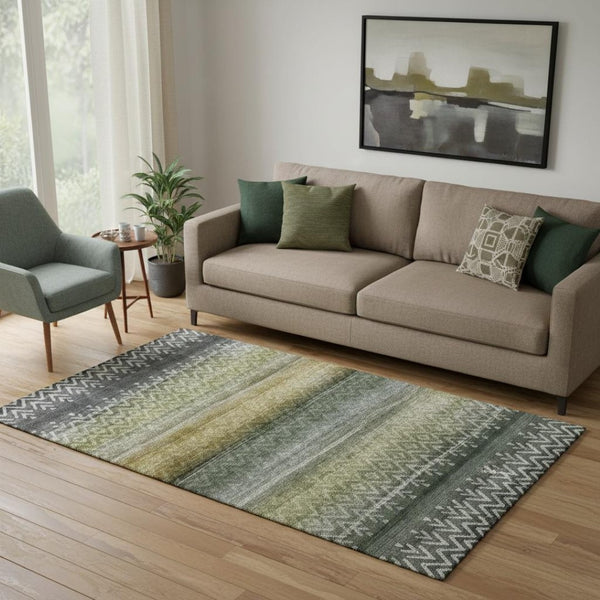 HomeRoots 8' Green & Charcoal Geometric Washable Round Rug – UV Protected, Durable & Easy-Care Design! 715648