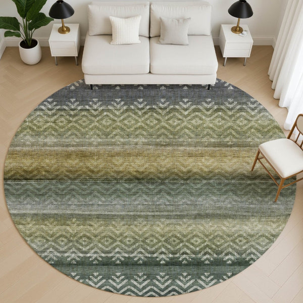 HomeRoots 8' X 10' Washable Area Rug in Green & Charcoal Geometric Design with UV Protection for Active Homes 715649