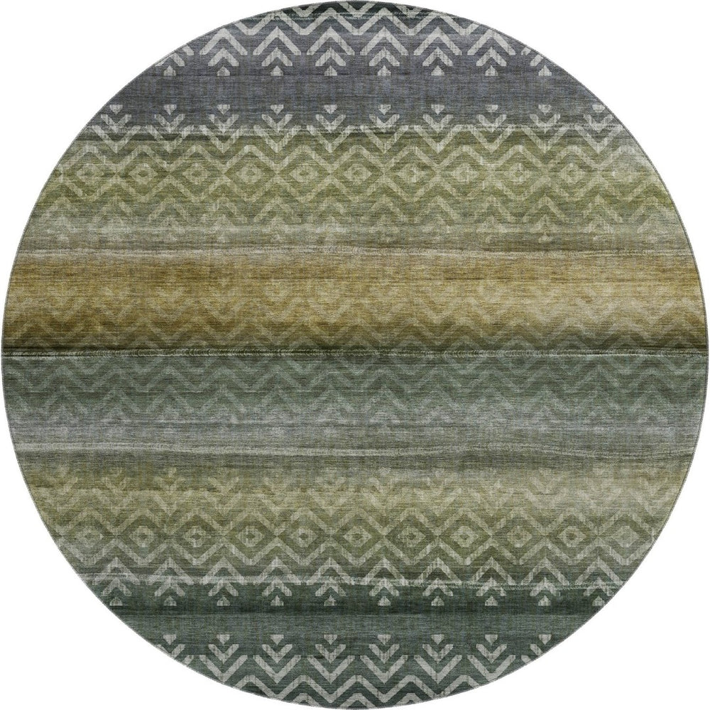 HomeRoots 8' X 10' Washable Area Rug in Green & Charcoal Geometric Design with UV Protection for Active Homes 715649