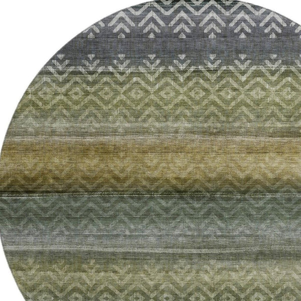 HomeRoots 8' X 10' Washable Area Rug in Green & Charcoal Geometric Design with UV Protection for Active Homes 715649