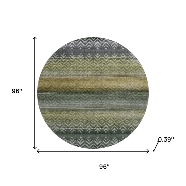 HomeRoots 8' X 10' Washable Area Rug in Green & Charcoal Geometric Design with UV Protection for Active Homes 715649