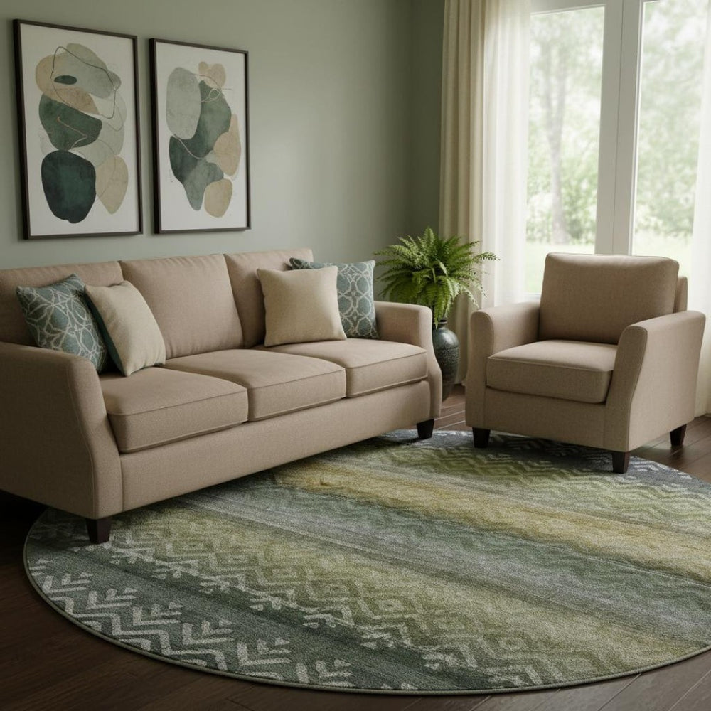 HomeRoots 8' X 10' Washable Area Rug in Green & Charcoal Geometric Design with UV Protection for Active Homes 715649