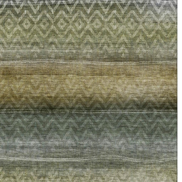 HomeRoots 9' X 12' Geometric Area Rug in Green & Charcoal - Washable, UV-Protected, Perfect for Family Homes! 715650