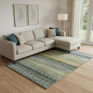 HomeRoots 10' X 14' Green & Charcoal Geometric Washable Area Rug – Durable, UV-Protected, Perfect for Busy Homes! 715651