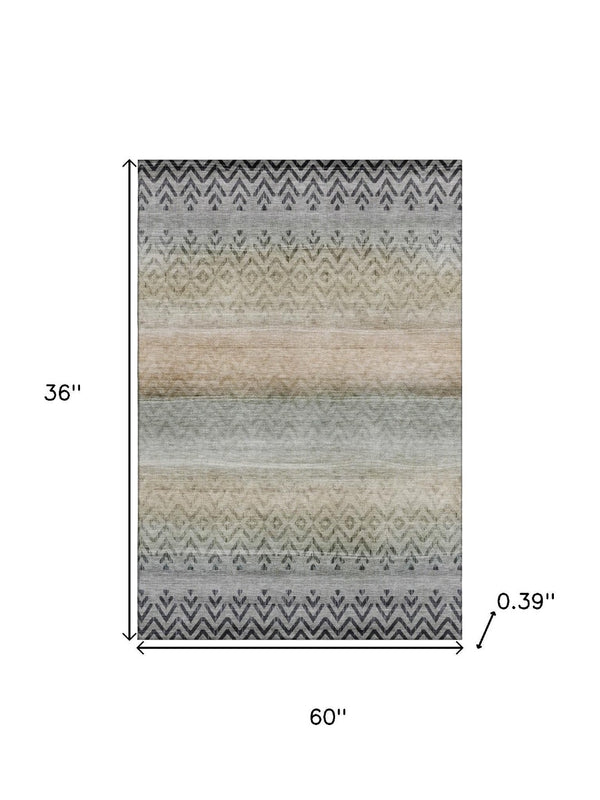 HomeRoots 5' X 8' Gray Geometric Washable Area Rug with UV Protection – Stylish, Durable, and Easy Care Solution! 715653