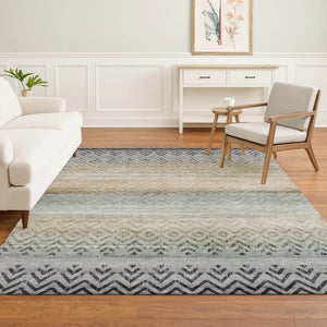 HomeRoots 9' X 12' Gray And Charcoal Geometric Washable Area Rug with UV Protection for Modern Living Spaces 715656