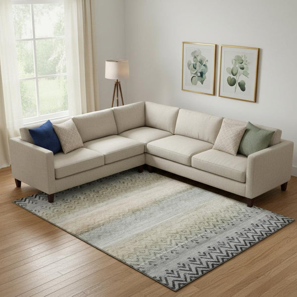 HomeRoots 9' X 12' Gray And Charcoal Geometric Washable Area Rug with UV Protection for Modern Living Spaces 715656