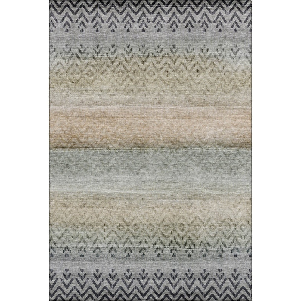HomeRoots 10' X 14' Gray and Charcoal Geometric Area Rug - Washable, UV-Protected, Stain-Resistant Design 715657