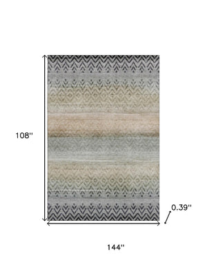 HomeRoots 10' X 14' Gray and Charcoal Geometric Area Rug - Washable, UV-Protected, Stain-Resistant Design 715657