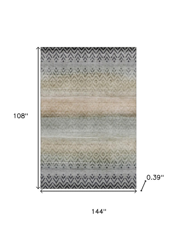 HomeRoots 10' X 14' Gray and Charcoal Geometric Area Rug - Washable, UV-Protected, Stain-Resistant Design 715657
