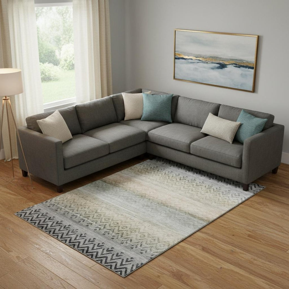 HomeRoots 10' X 14' Gray and Charcoal Geometric Area Rug - Washable, UV-Protected, Stain-Resistant Design 715657