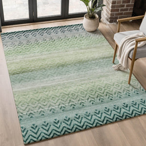 HomeRoots 5' X 8' Stylish Teal and Gray Geometric Area Rug with UV Protection - Washable and Durable Design 715659
