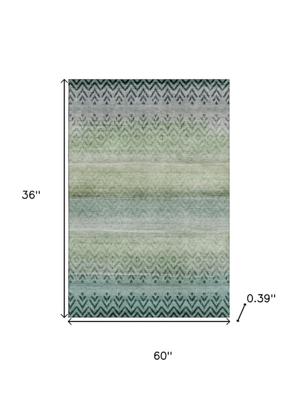 HomeRoots 5' X 8' Stylish Teal and Gray Geometric Area Rug with UV Protection - Washable and Durable Design 715659