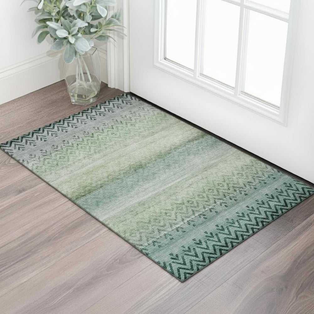 HomeRoots 5' X 8' Stylish Teal and Gray Geometric Area Rug with UV Protection - Washable and Durable Design 715659