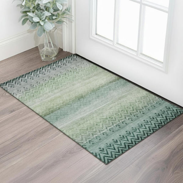 HomeRoots 5' X 8' Stylish Teal and Gray Geometric Area Rug with UV Protection - Washable and Durable Design 715659